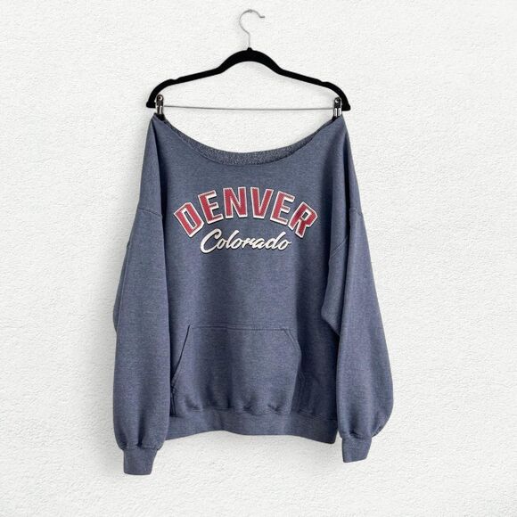 Denver Colorado Oversized Off the Shoulder Sweatshirt in Blue - Picture 2 of 7
